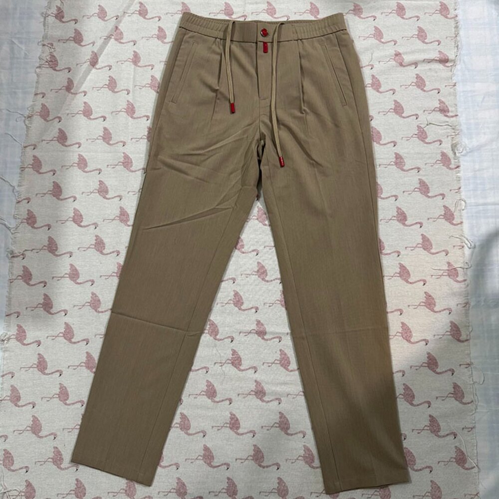 Kiton Khaki Casual Trousers With Red Decorative Buttons